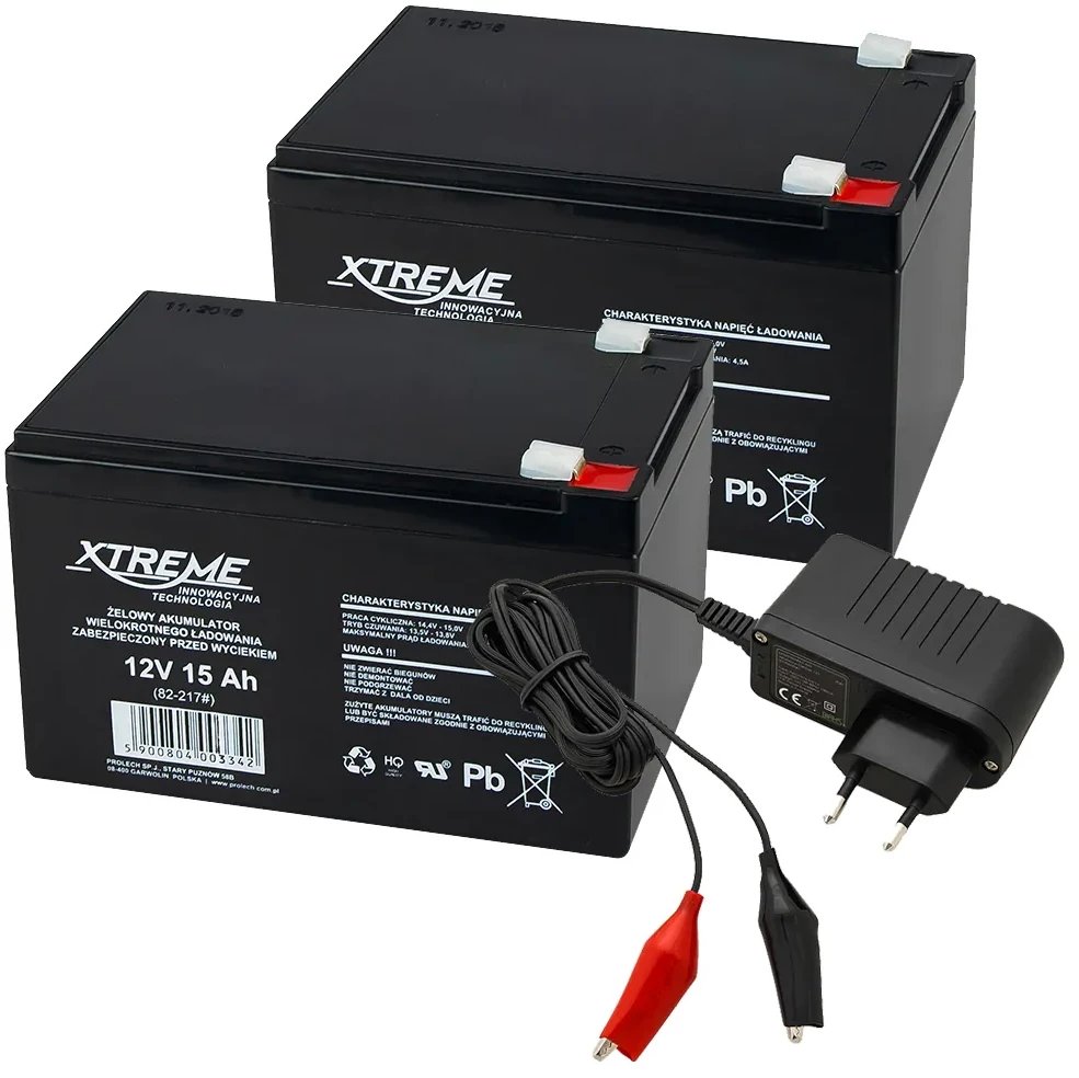 2x Akumulator żelowy XTREME 12V 15Ah + ładowarka