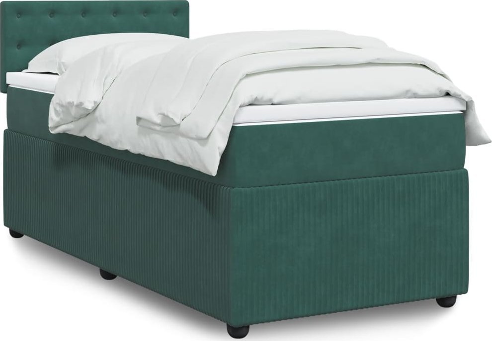 vidaXL Łóżko kontynentalne z materacem, zielone, aksamit, 100x200 cm
