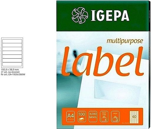 Mondi ETYKIETY A4 IGEPA 192 X 38.0 MM BIAŁE (100)