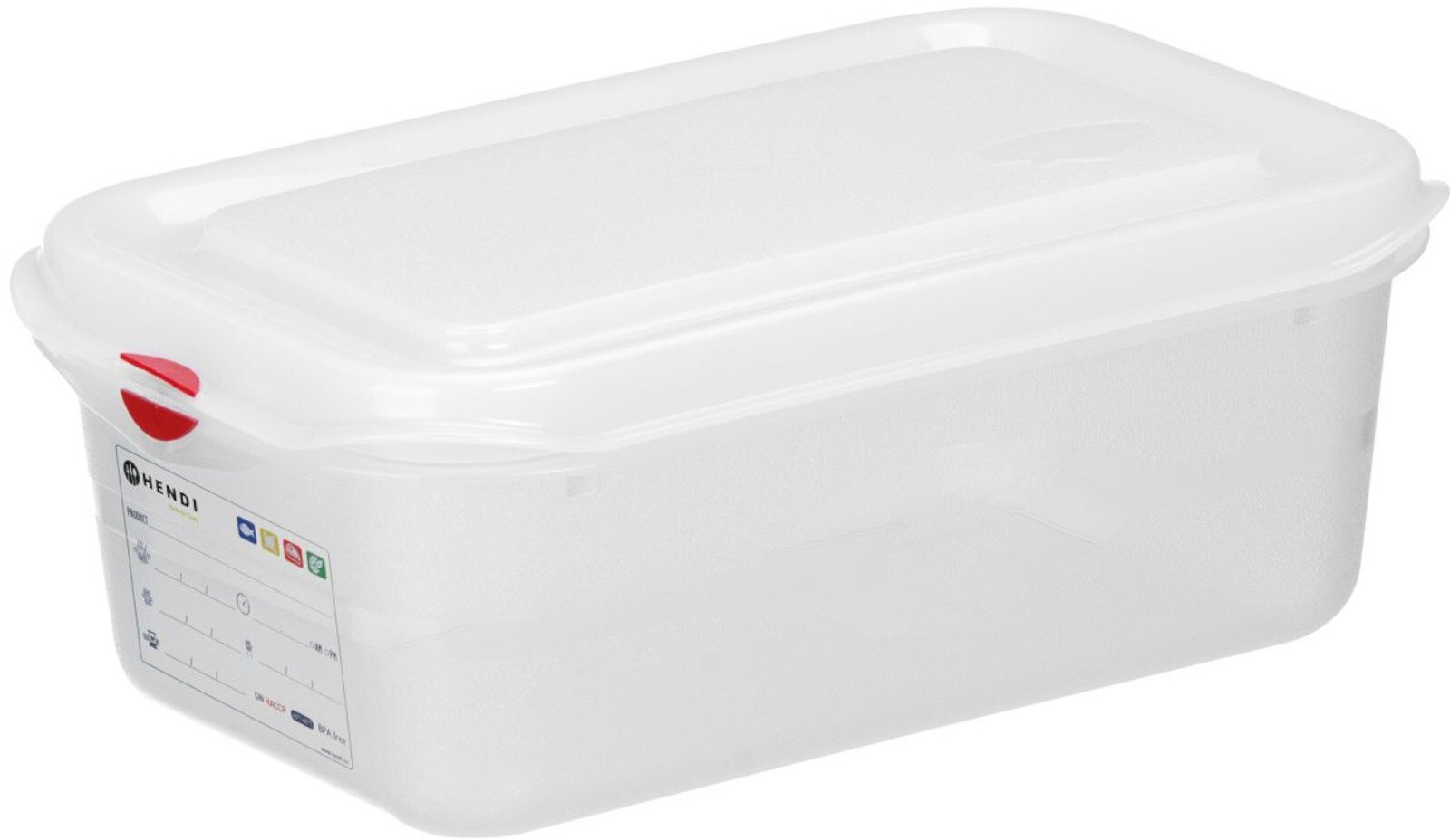 Hendi Pojemnik spożywczy GN 1/4 z etykietą pokrywką 4.3 l 265x162x150 mm