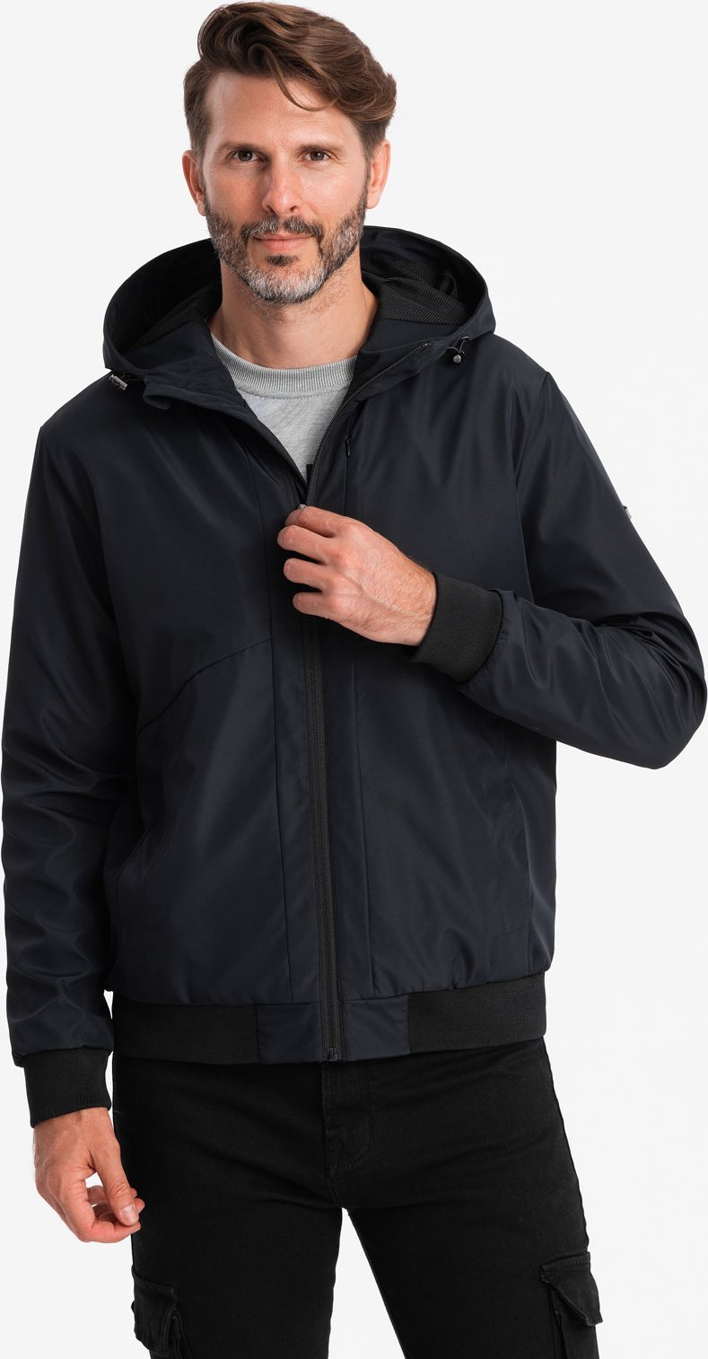 Kurtka męska Ombre Lekka kurtka męska z siateczkową podszewką i kapturem czarna V4 OM-JANP-0149 XXL