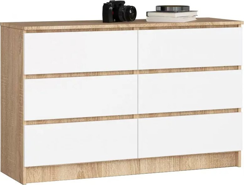 Elior Skandynawska komoda z szufladami dąb sonoma + biały - Mirus 3X