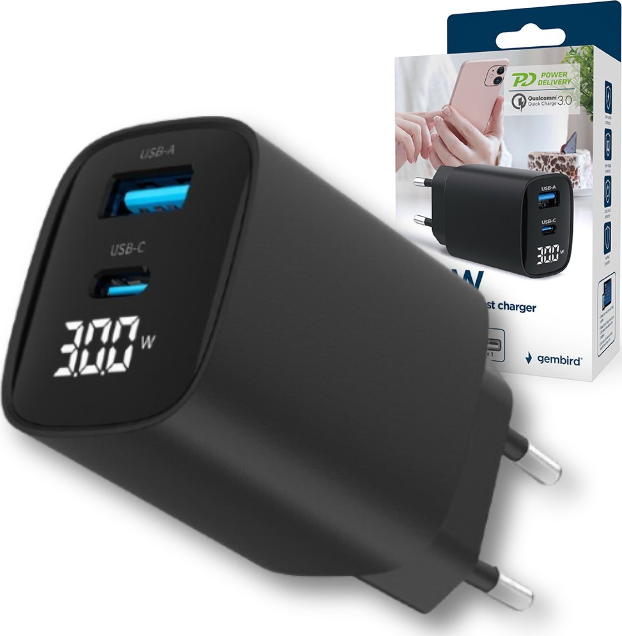 Ładowarka Gembird Ładowarka sieciowa Gembird TA-UC-PDQC30LCD-BK-01 czarna