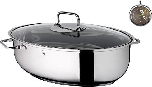 WMF Piec WMF, owalny, z bezpłatnym termometrem, szklaną pokrywą, Cromargan ze stali nierdzewnej, indukcją, można myć w zmywarce, można używać w piekar