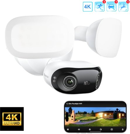 Kamera IP Reolink Kamera bezprzewodowa Elite PRO floodlight POE 8K 16 Mp | kąt widzenia 180 stopni | Detekcja osób pojazdów zwierząt | Łącze POE | Lam