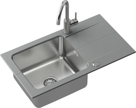 Zlewozmywak Steiner EDWARD 111 Fusion szary 780*440 z syfonem manualnym w zestawie z baterią Kate
