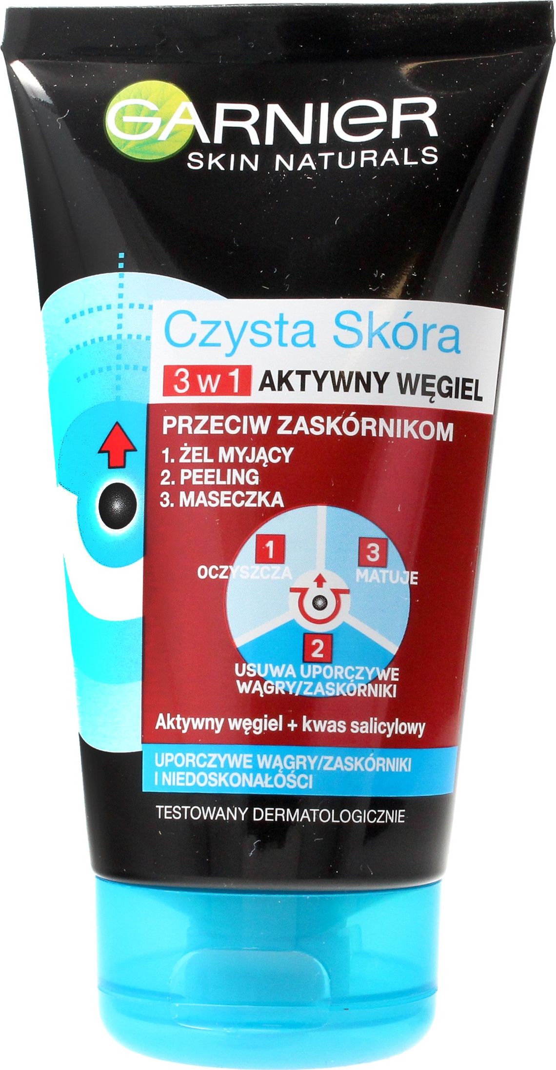 Garnier Żel do mycia twarzy Czysta Skóra Aktywny Węgiel 3w1 150ml
