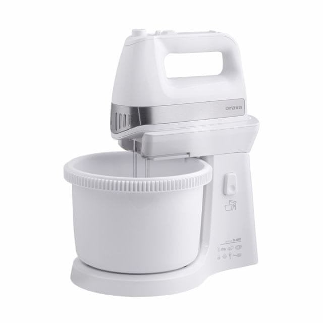 Orava SL-400 C ruční šlehač s nádobou, 400 W, 85 dB, 5 rychlostí, 2.5 l objem mísy, pulzní spínač, bílá