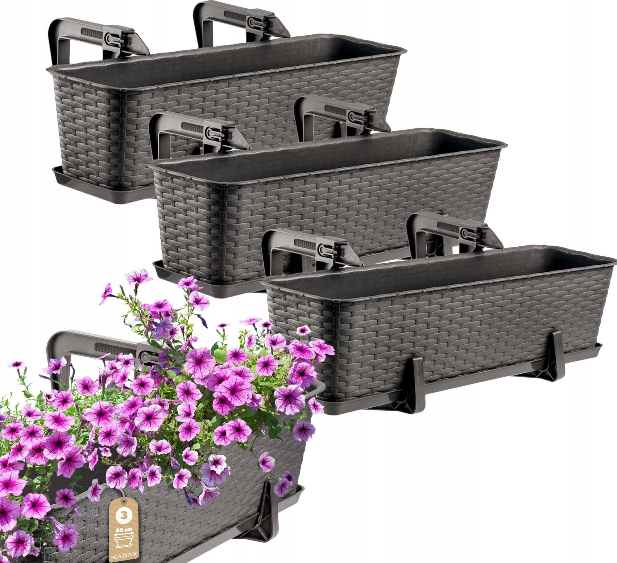 Kadax KADAX 3x Skrzynka Balkonowa Doniczka 60cm Uchwyty