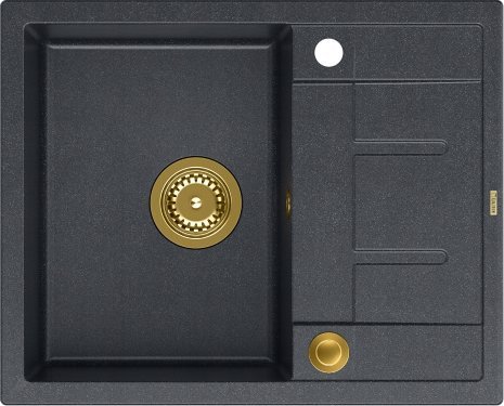 Zlewozmywak GraniteQ MORGAN 116 GraniteQ zlewozmywak black diamond z syfonem Push To Open kol. złoty 1-komorowy z/o + zaczepy 4 szt