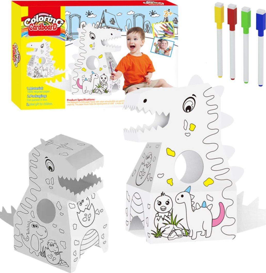 DUŻY ZESTAW ARTYSTYCZNY DINOZAUR DO KOLOROWANIA SKŁADANIA MALOWANIA TEKTURA