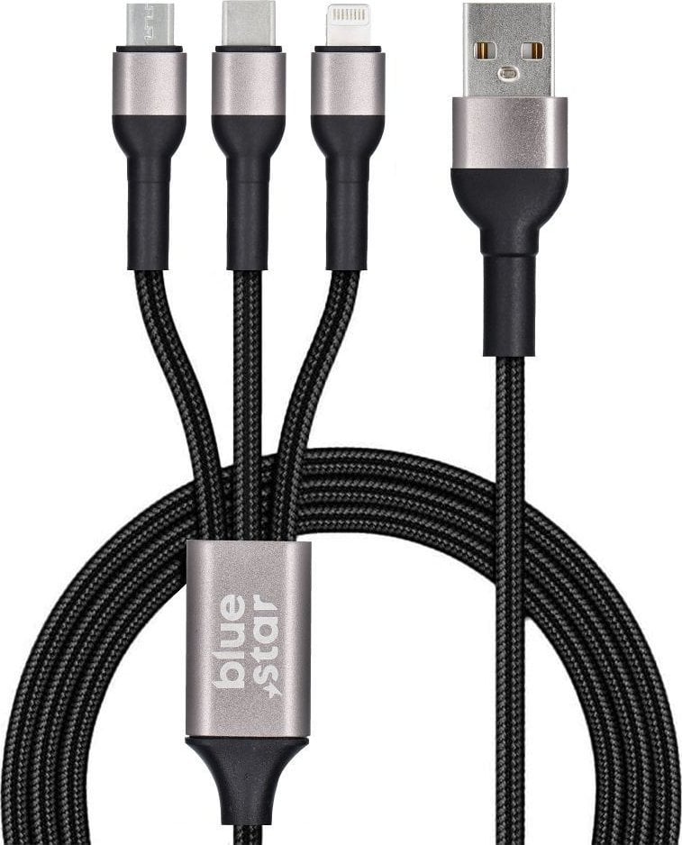 Kabel USB Blue Star USB-A - USB-C + micro-B + Lightning 1.2 m Czarny