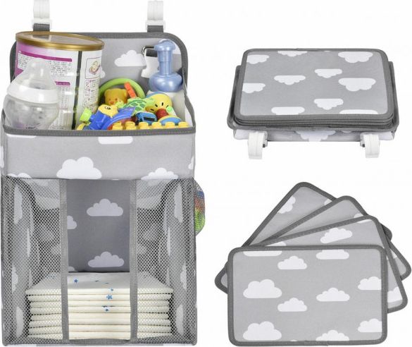 Aptel AG637A ORGANIZER DO ŁÓŻECZKA DZIECIĘCEGO PRZEGRODY I KIESZENIE szary