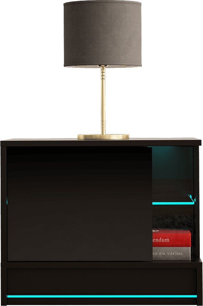 MEGSTYL SZAFKA NOCNA 55CM Z LISTWĄ LED - EFECTO 5 Czarny mat - Czarny połysk