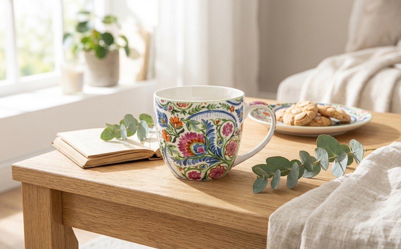 Kubek porcelanowy 460 ml Mayflower w koszyczku