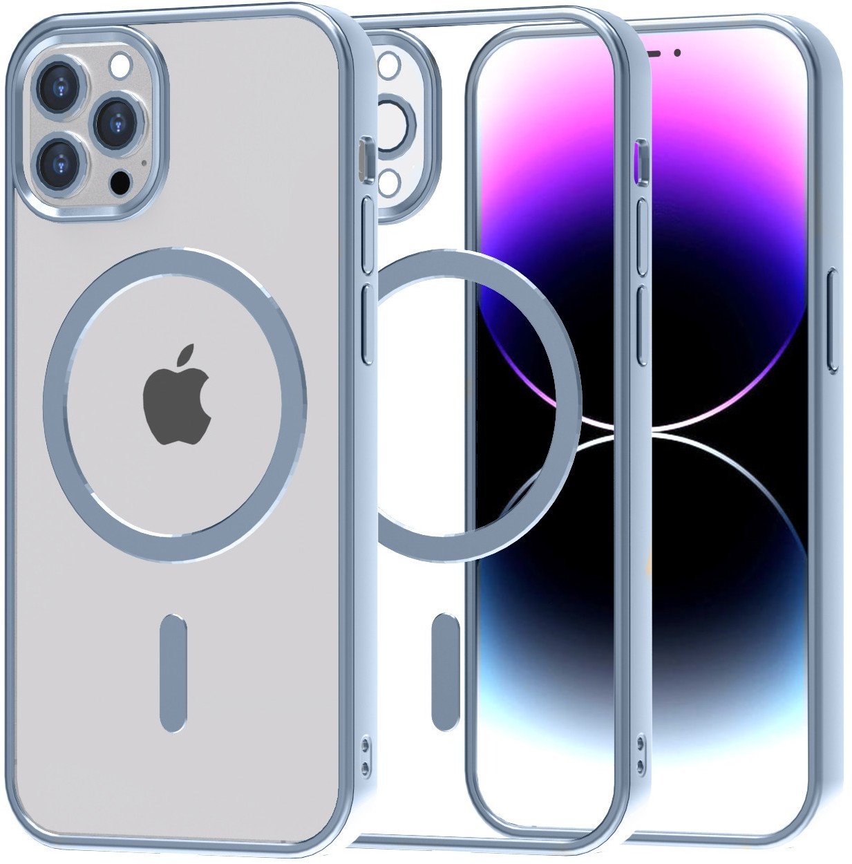 Etui Magnetyczne MagSafe do Apple iPhone 14 Pro, Przezroczyste z niebieską ramką