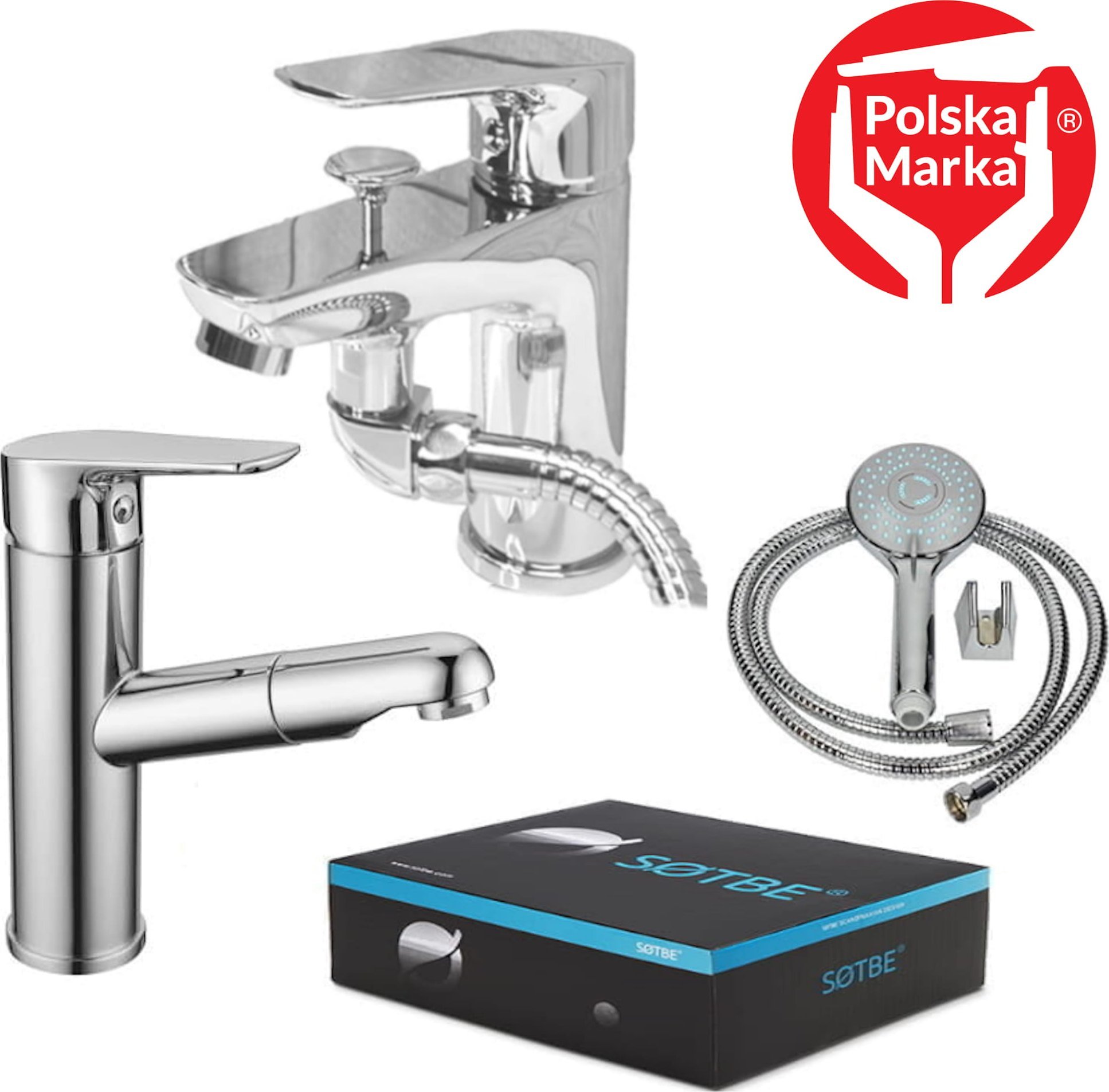 Sotbe ZESTAW SOTBE INARI bateria nawannowa stojąca + bateria umywalkowa z wyciąganą wylewką