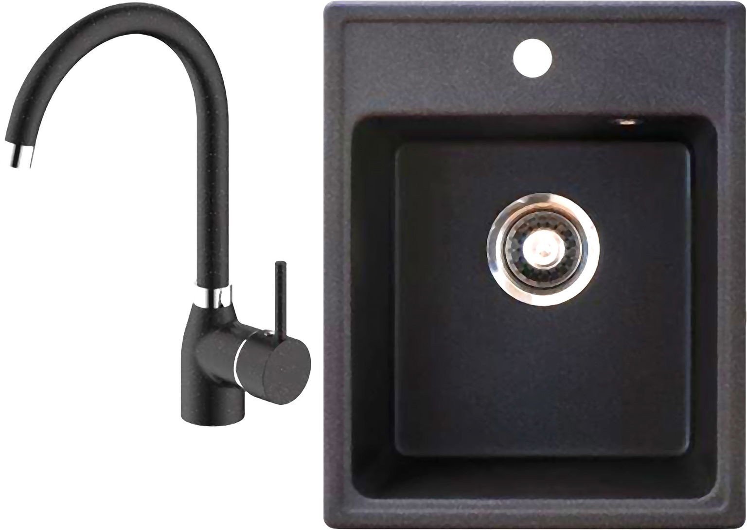 Sink (78 x 50 x 18 cm), faucet and siphon set BRENOR ALKOR, graphite color.