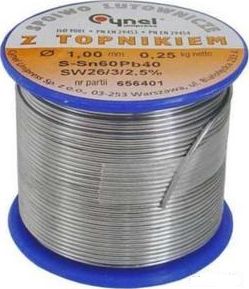 Cynel Cyna lutownicza spoiwo lutownicze topnikiem 1mm 250g SN60PB40 SN60PB40