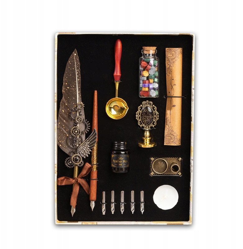 ZESTAW do KALIGRAFII Wosk do PIECZĘCI PIÓRO TUSZ