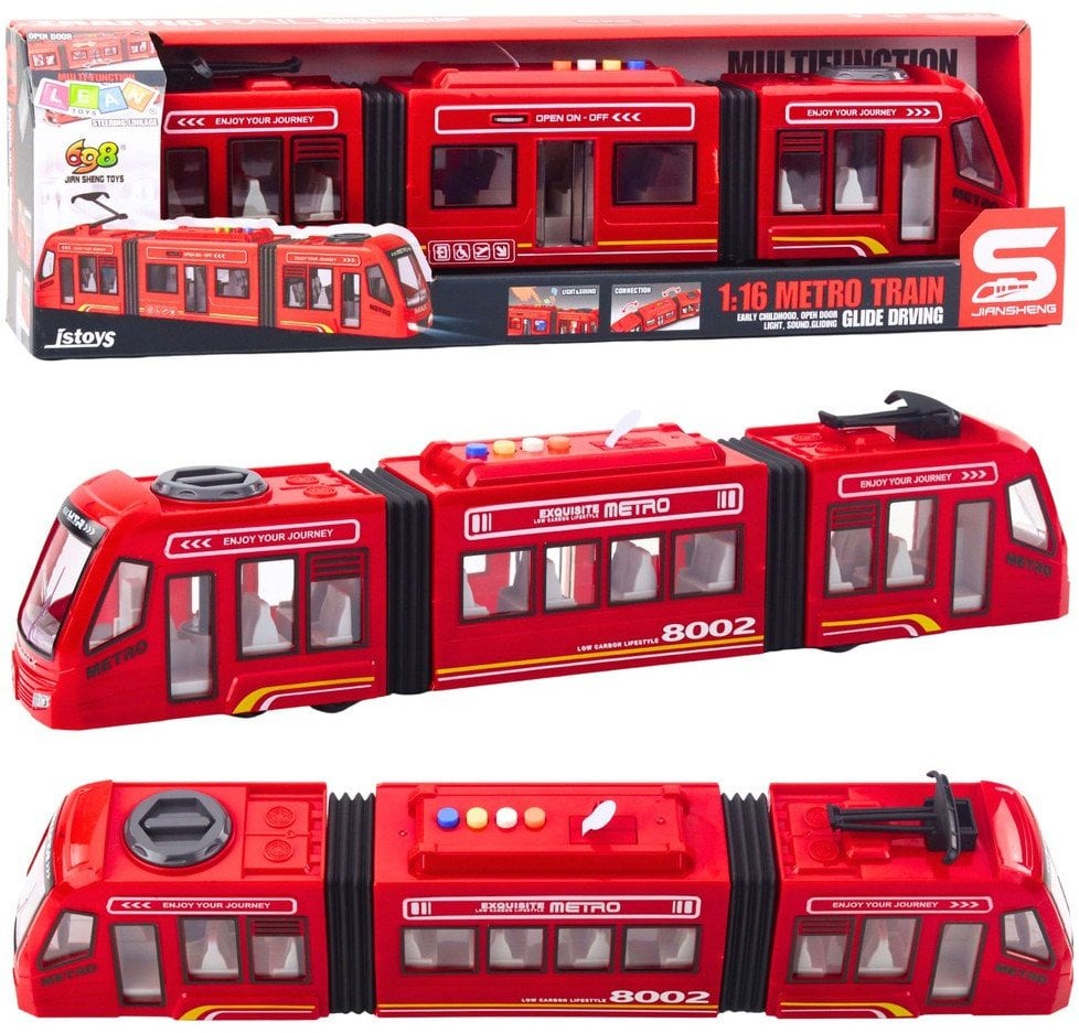 LeanToys Metro Miejskie Tramwaj Otwierane Drzwi Światła Dźwięki Czerwone 1:16