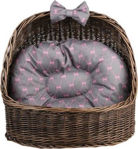 WickerPL Elsa Wiklinowe owalne legowisko dla zwierząt z dachem buda dla kota legowisko dla psa z poduszką 60x46 H16/48 cm