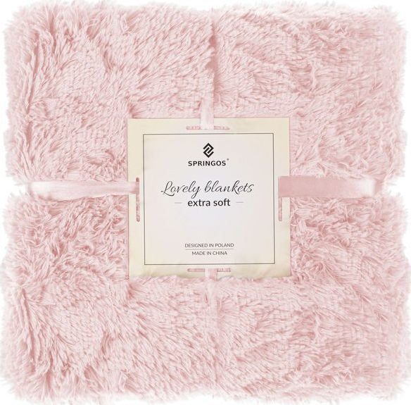 Springos Narzuta na łóżko, pled 200x220 cm dwustronny koc na kanapę pudrowy róż UNIWERSALNY