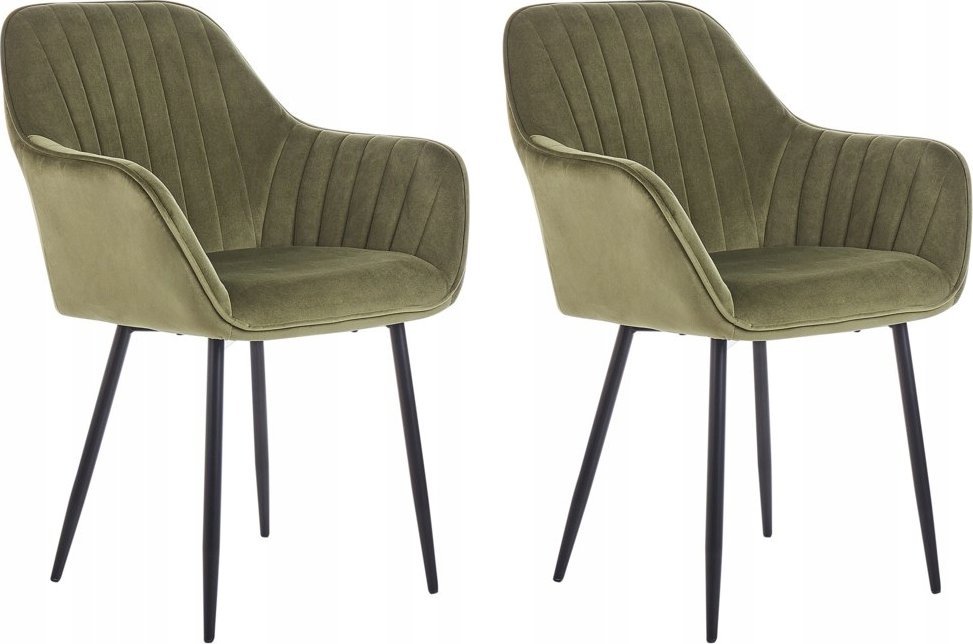 Beliani Zestaw 2 krzeseł do jadalni welurowy oliwkowozielony WELLSTON