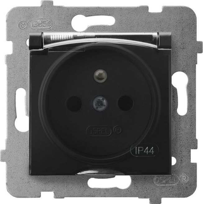 Ospel ARIA Gniazdo bryzgoszczelne z/u IP44 wieczko przezroczyste czarny metalik GPH-1UZ/m/33/d