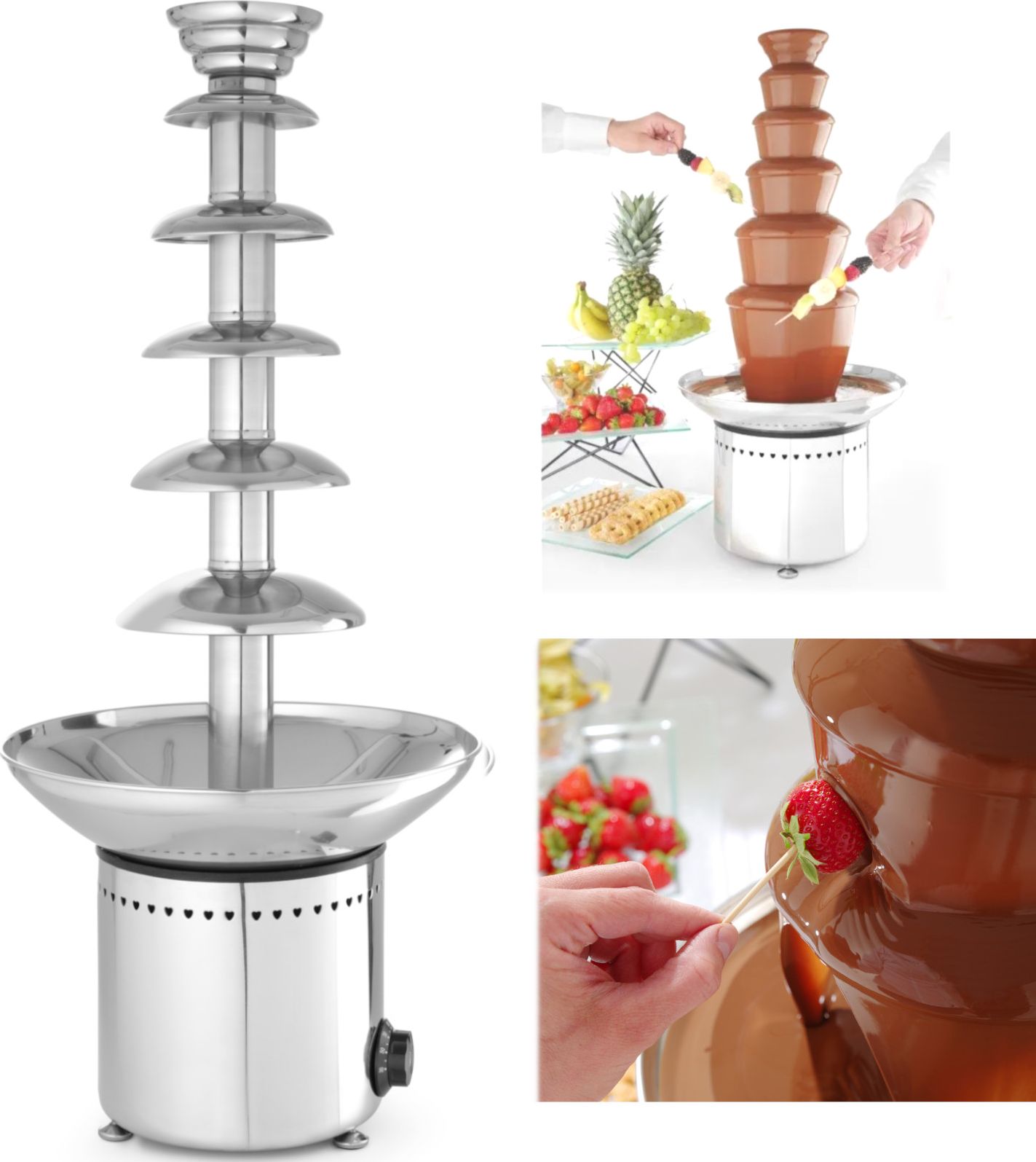 Hendi Fontanna do czekolady fondue 6 poziomów stalowa 300 W - 274163 Fontanna do czekolady fondue 6 poziomów stalowa 300 W - 274163