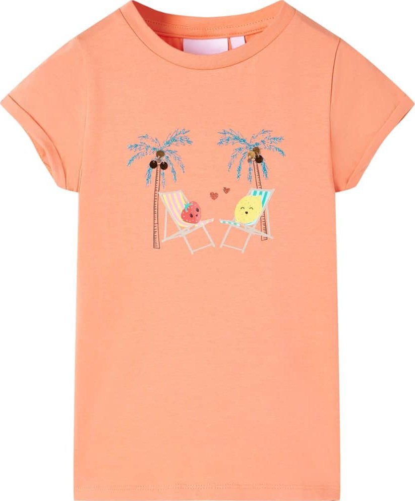 vidaXL Koszulka dziecięca z kreskówkowym motywem, brzoskwiniowa, 92