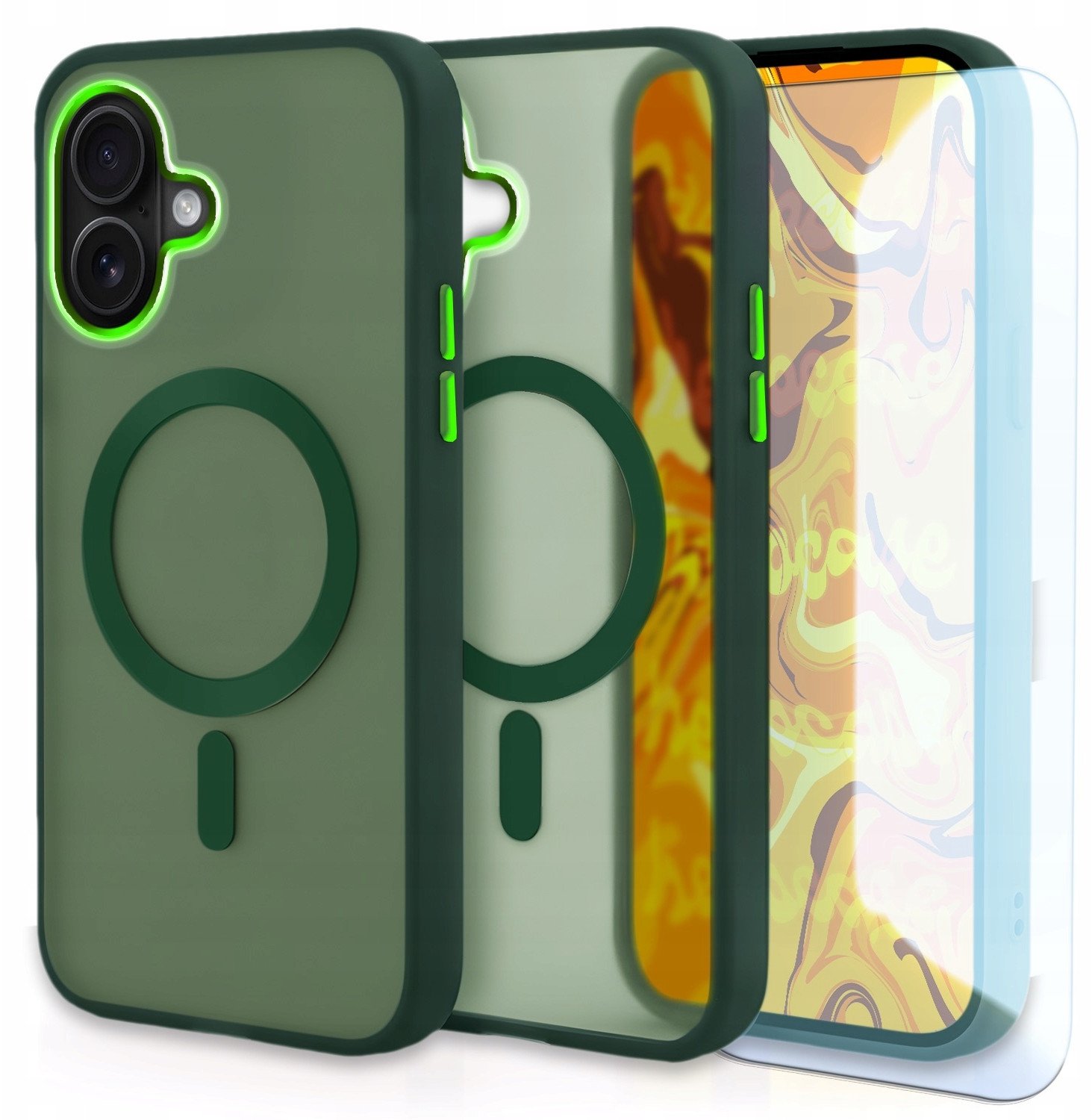 Hello Case Etui Do Magsafe do Apple iPhone 16 Plus (Zielony, Pancerne, Matowy) Szkło