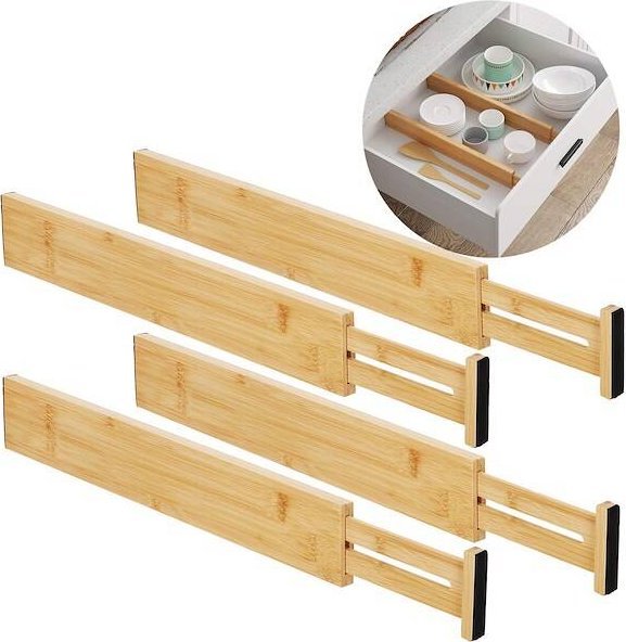 Springos Przegrody do szuflady 4 szt. separatory bambusowe organizery jasnobrązowe UNIWERSALNY