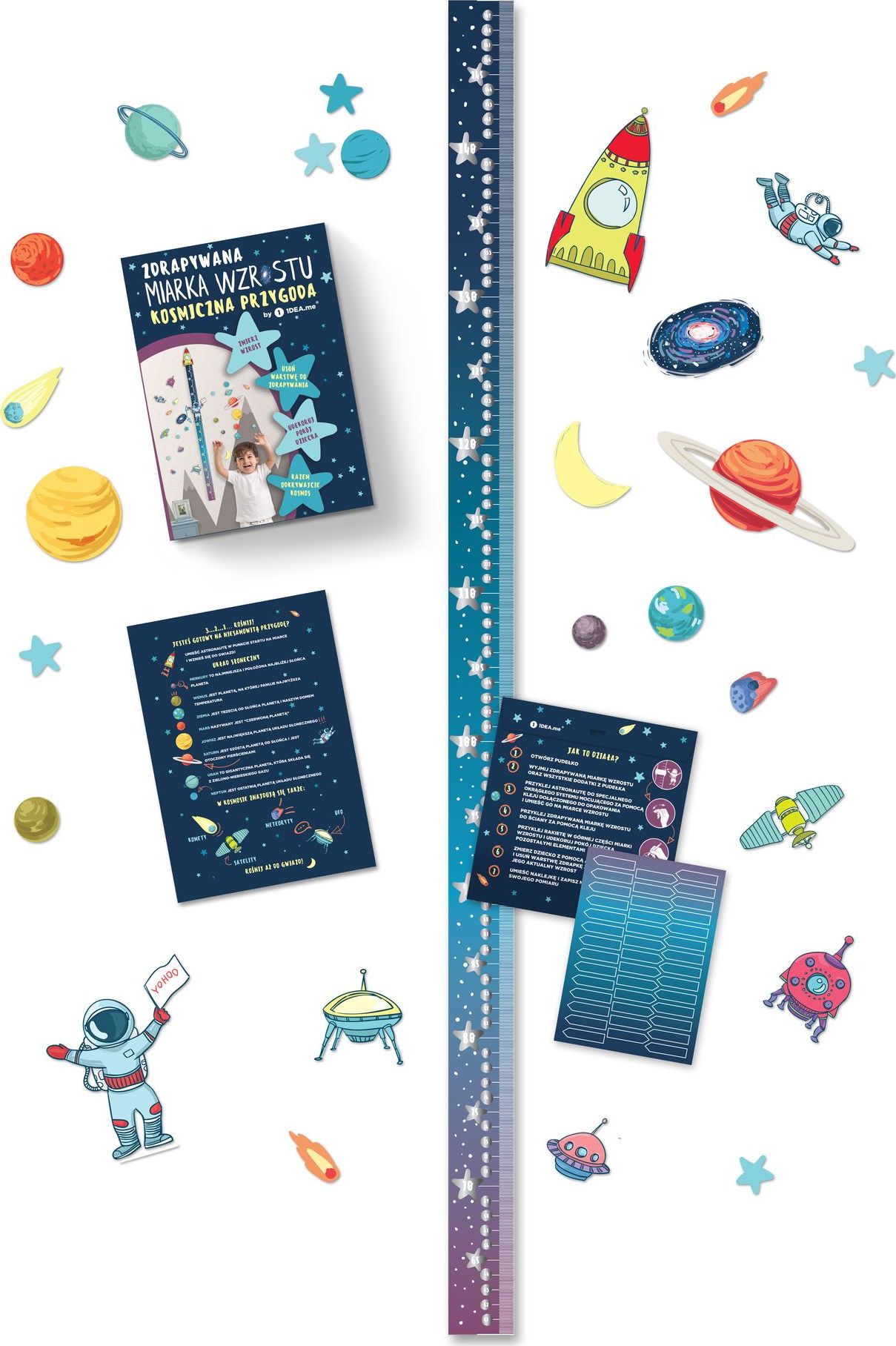 1DEA.me MIARKA WZROSTU ZDRAPKA DLA CHŁOPCÓW KOSMICZNA PRZYGODA