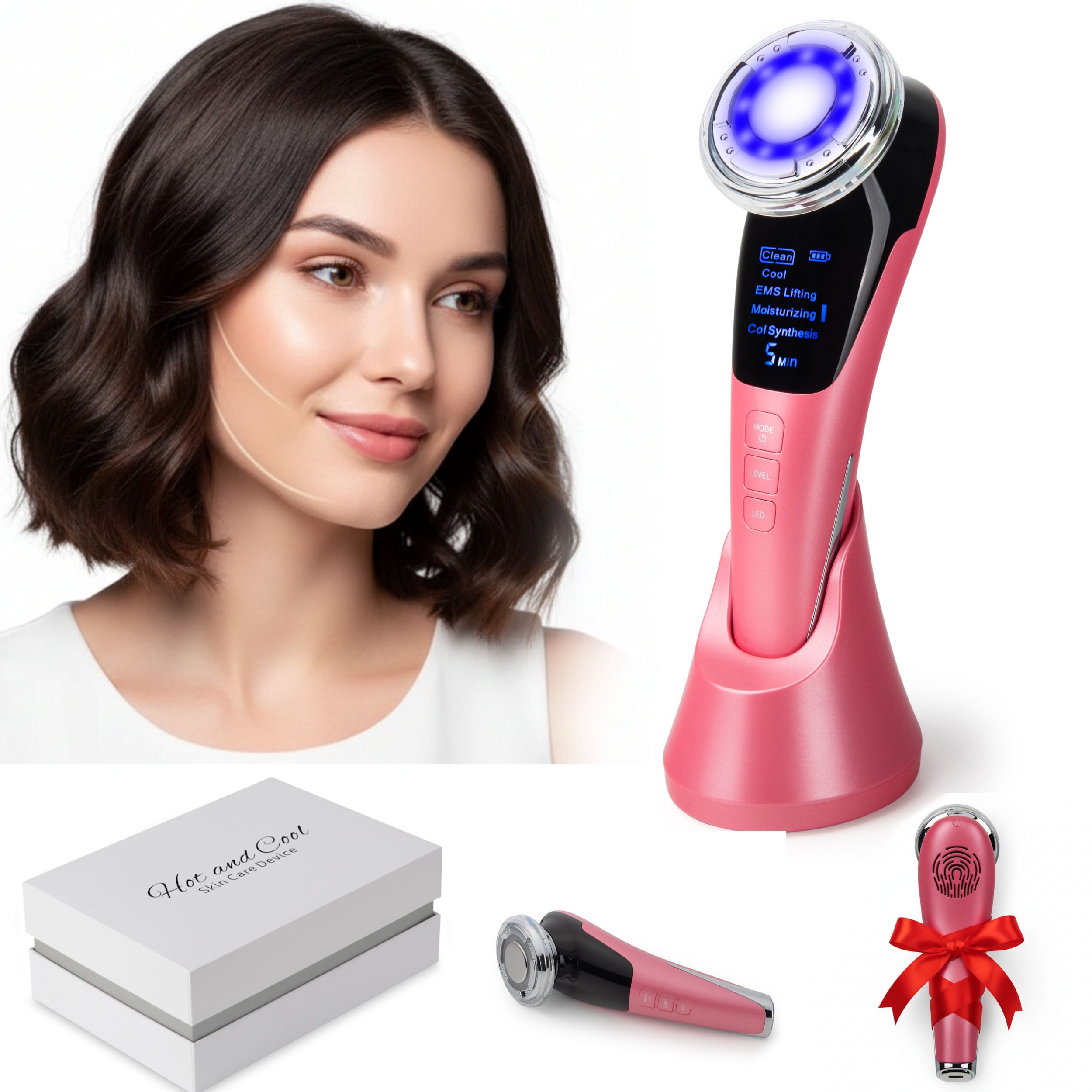 Coil masażer do twarzy ems ultradźwięki lifting mezoterapia pink