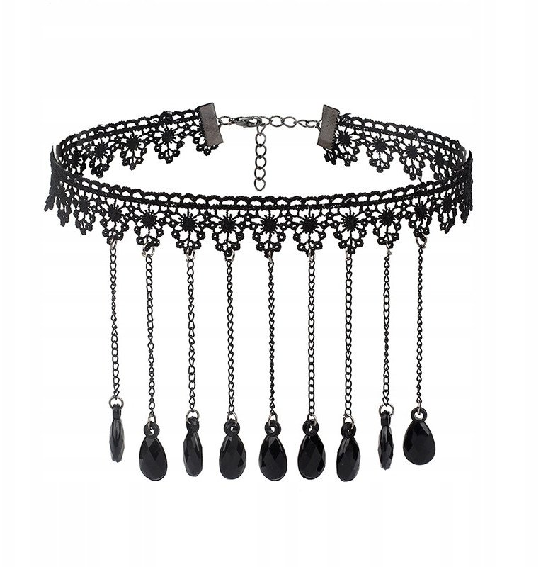 CHOKER Koronkowy Haft Czarny NASZYJNIK Gothic CH01