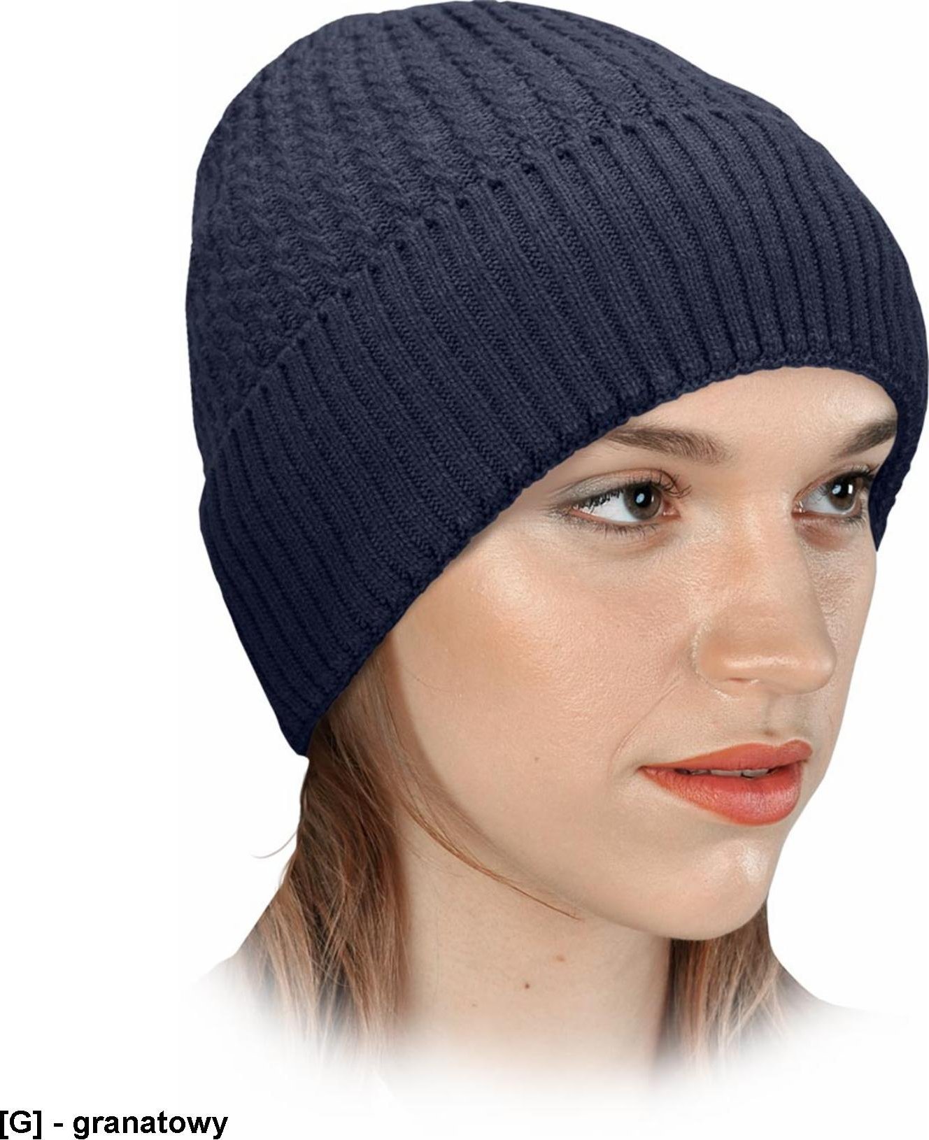 R.E.I.S. CZFRIO - Czapka zimowa damska ocieplana wywijana od wewnątrz futerko dziana 100% poliester - granatowy