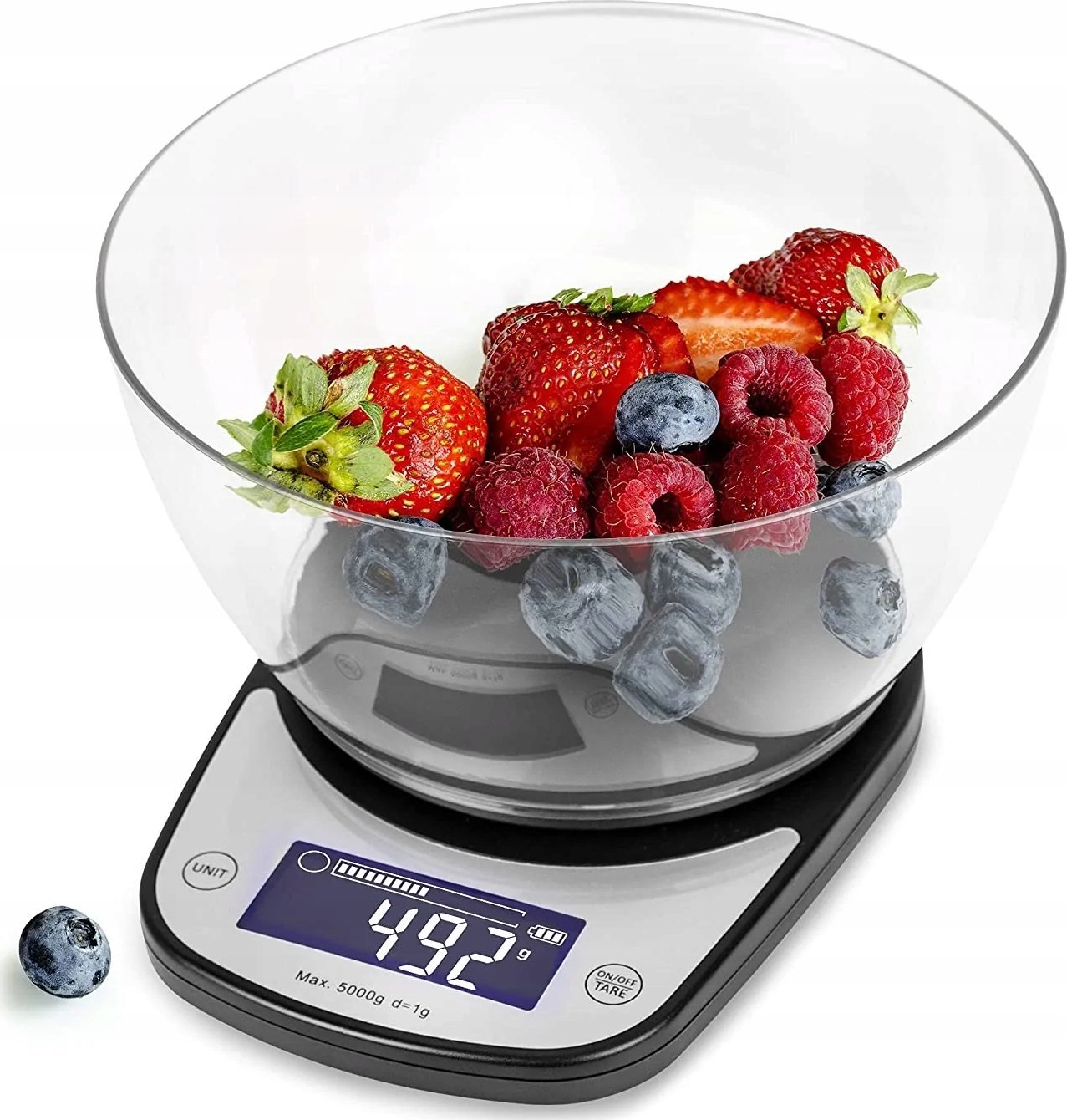 Waga kuchenna Duronic Duronic KS5000 BKCR Cyfrowa waga kuchenna do 5 kg z 2 l plastikową misą | waga elektroniczna z bateriami | skala zapełnienia | d