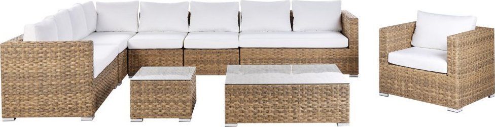 Beliani Zestaw ogrodowy modułowy z technorattanu 8-osobowy prawostronny jasnobrązowy XXL