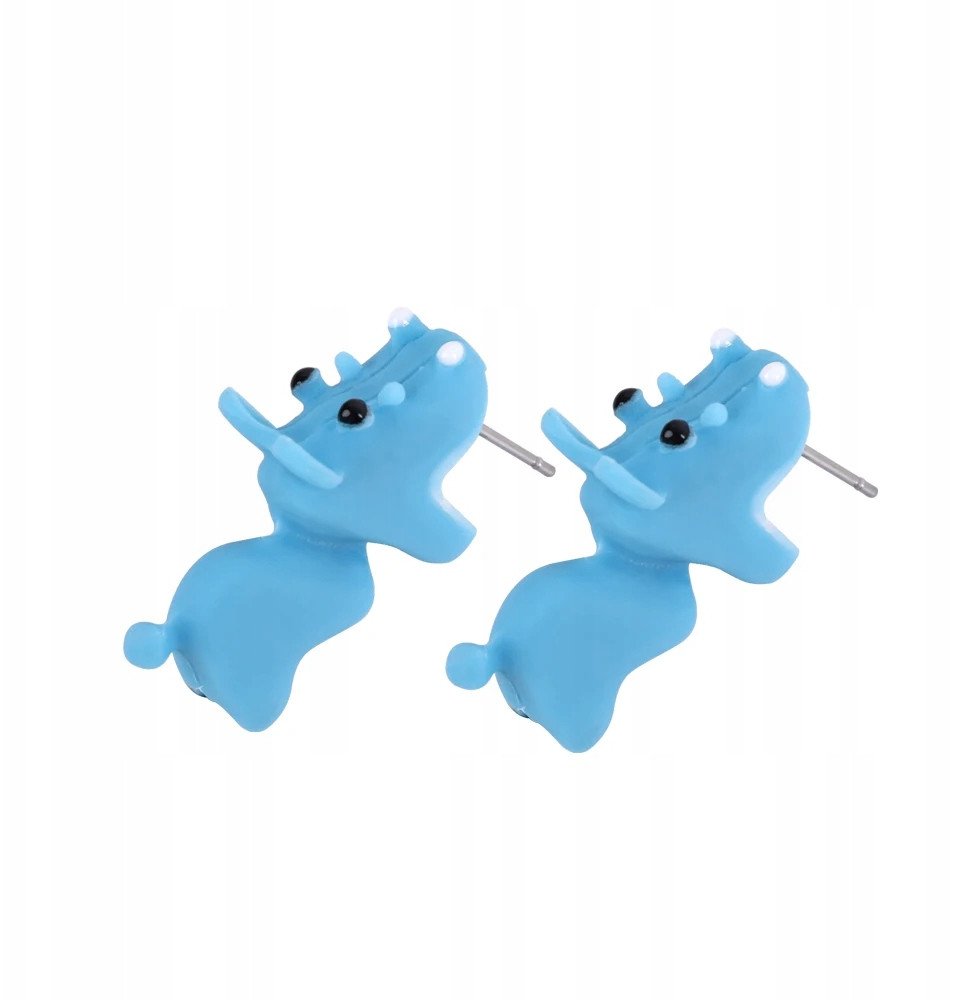 Kolczyki damskie 3D Modele ZWIERZĄT UROCZE Niebieskie HIPOPOTAM Hipcio