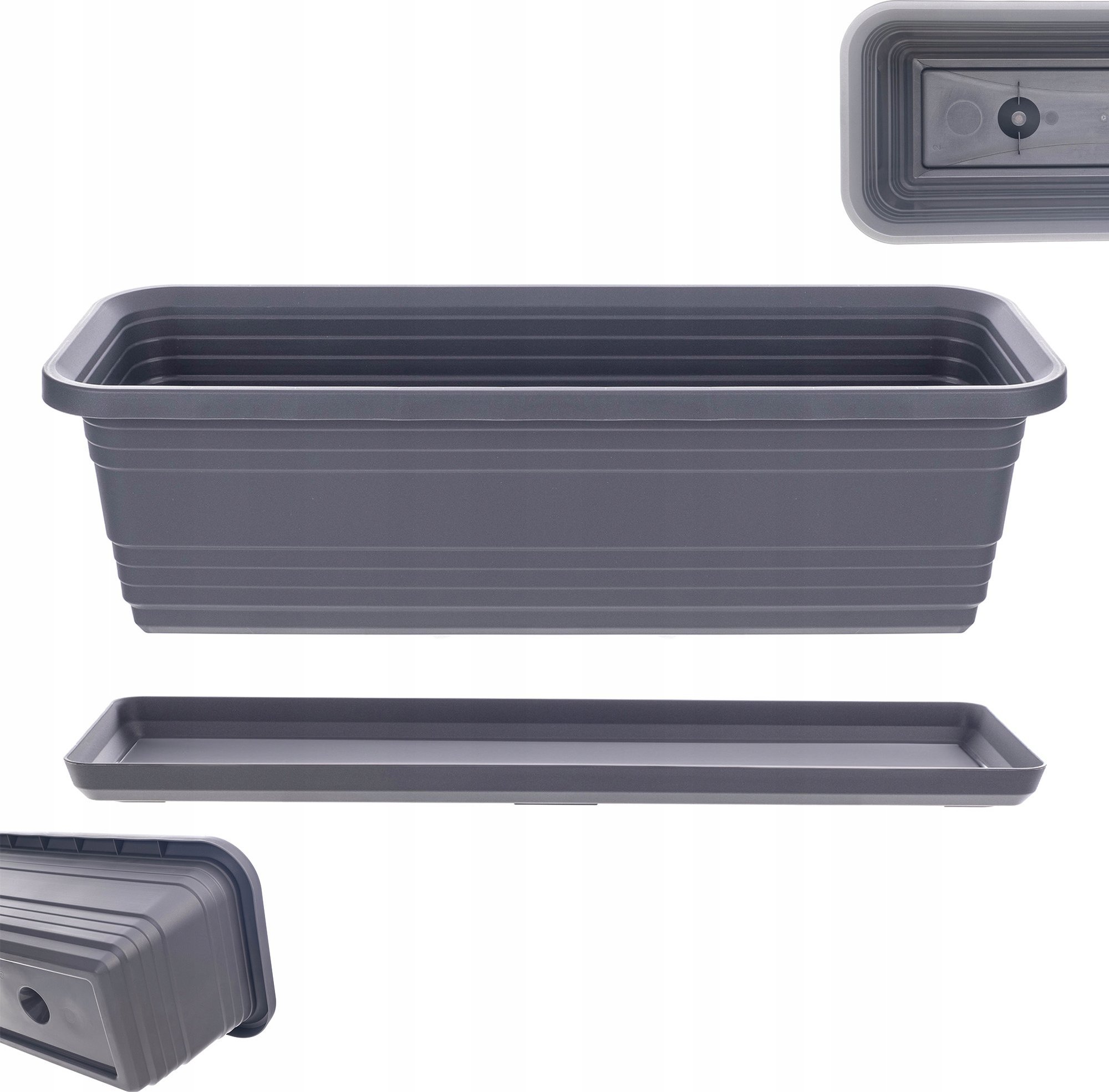 KADAX Doniczka Balkonowa Skrzynka Donica Na Kwiaty 50cm + Podstawka Antracyt