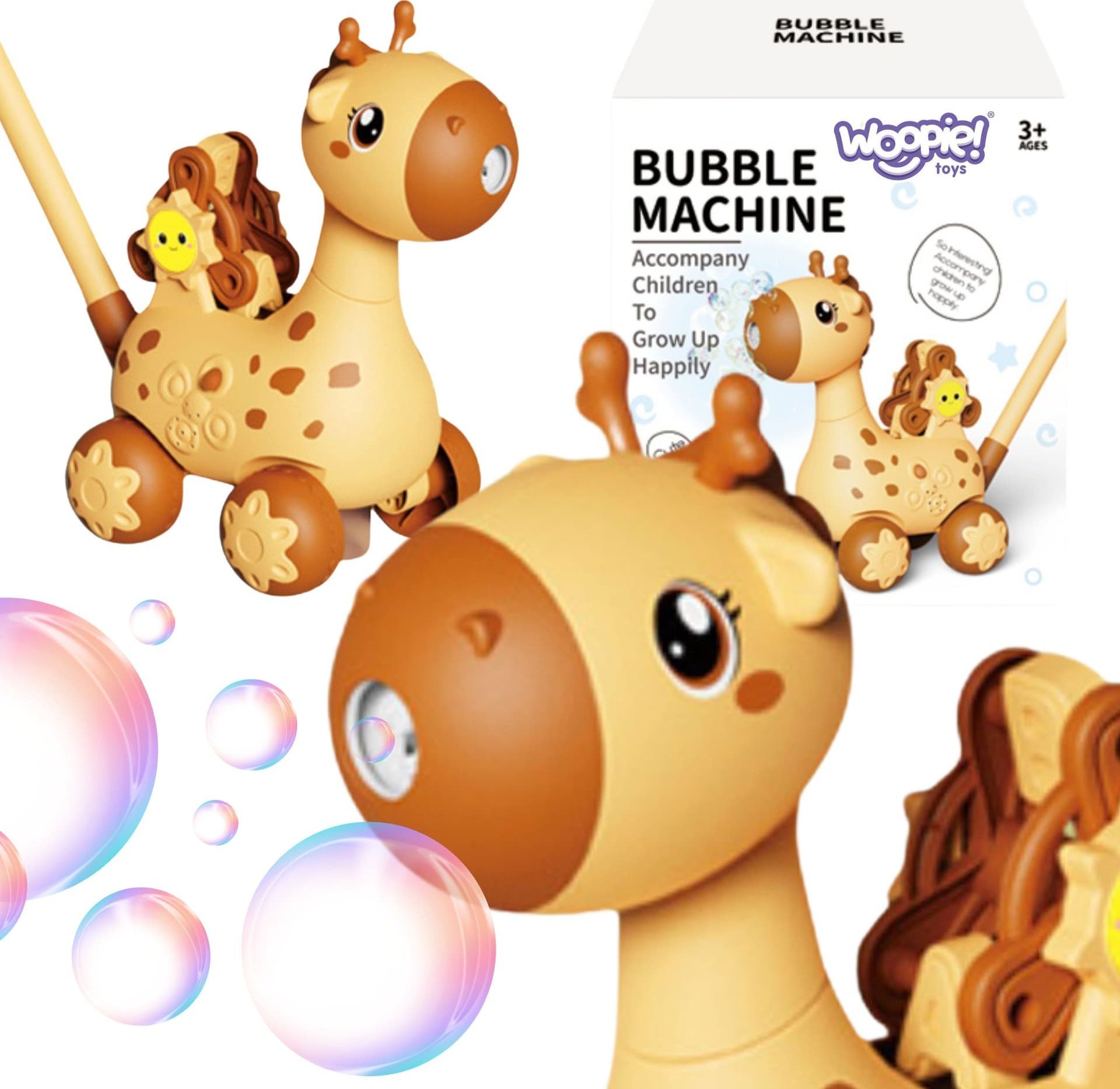 Woopie WOOPIE Pchacz Żyrafka 2w1 Maszyna do Robienia Baniek Mydlanych dla Dzieci