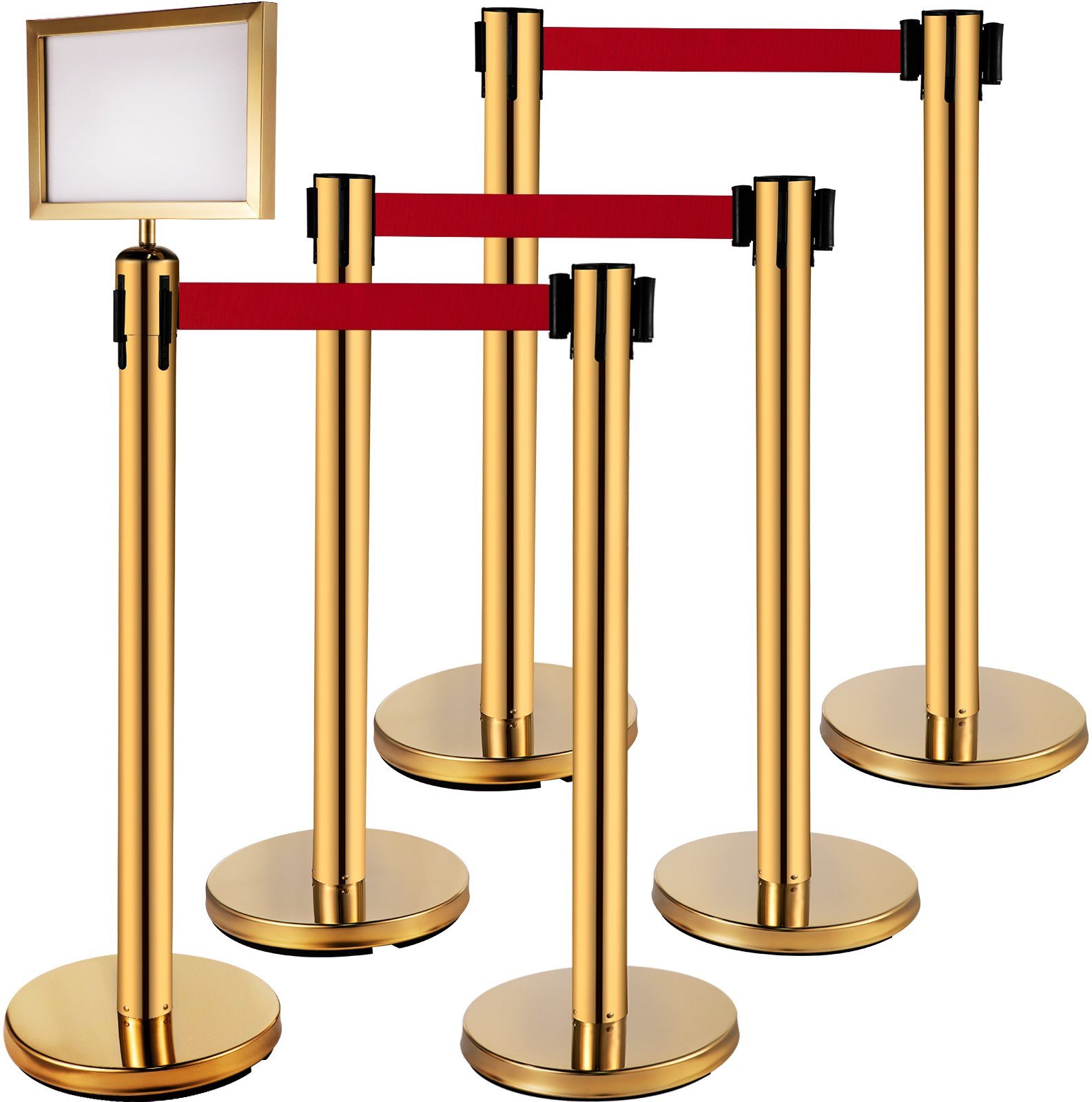 Słupki odgradzające 6 sztuk z taśmą 2 m barierka kolejkowa hotelowa złote