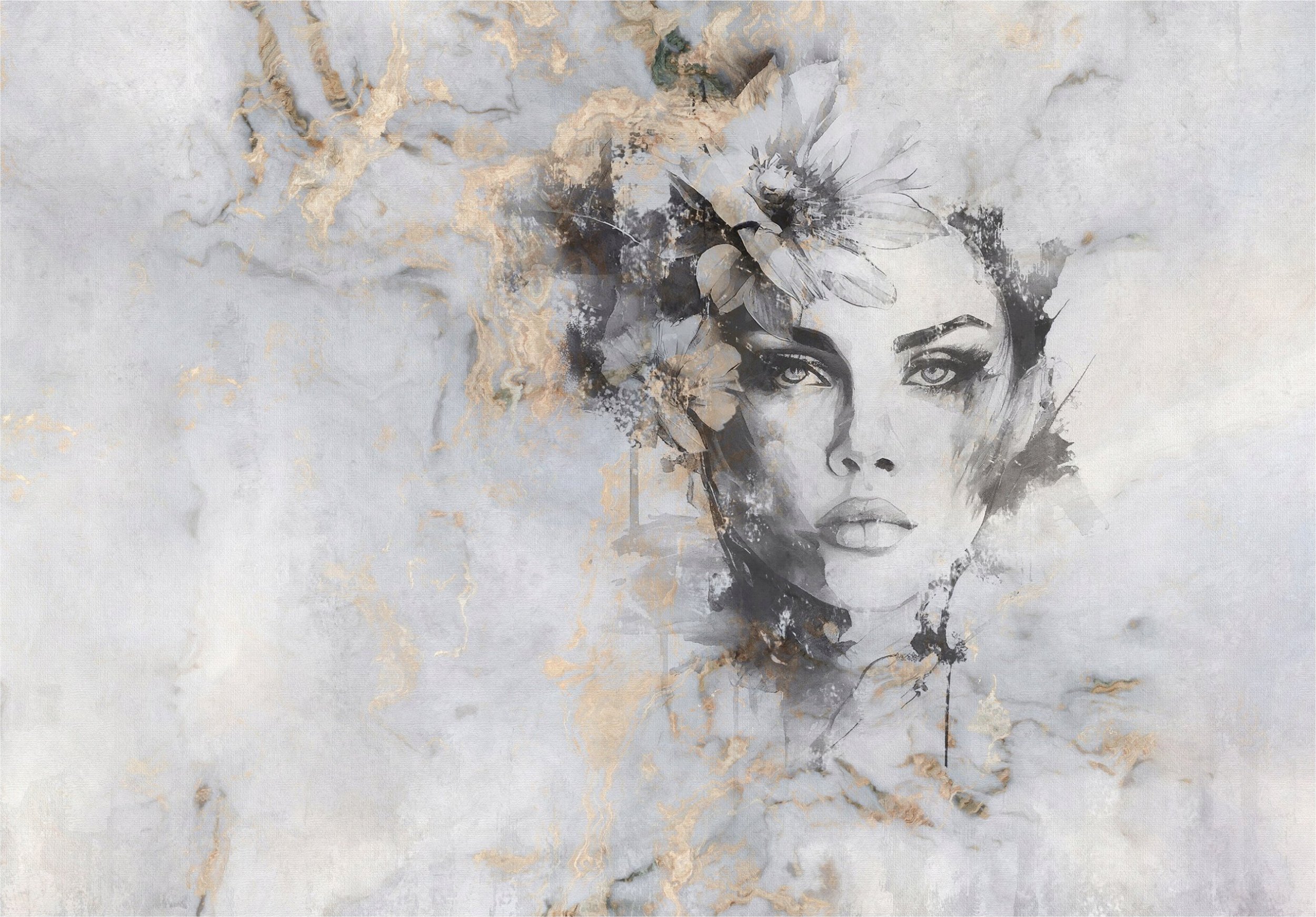 FOTOTAPETA KOBIETA TWARZ ZŁOTO MARMUR DO SYPIALNI SALONU TAPETA 350x250