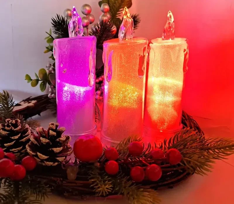 Świeca diamentowa LED 6.5x18cm trzy kolory na baterie AA