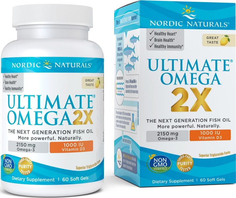 Nordic naturals Nordic Naturals - Ultimate Omega 2X z Witaminą D3, 2150mg, Smak Cytrynowy, 60 kapsułek miękkich