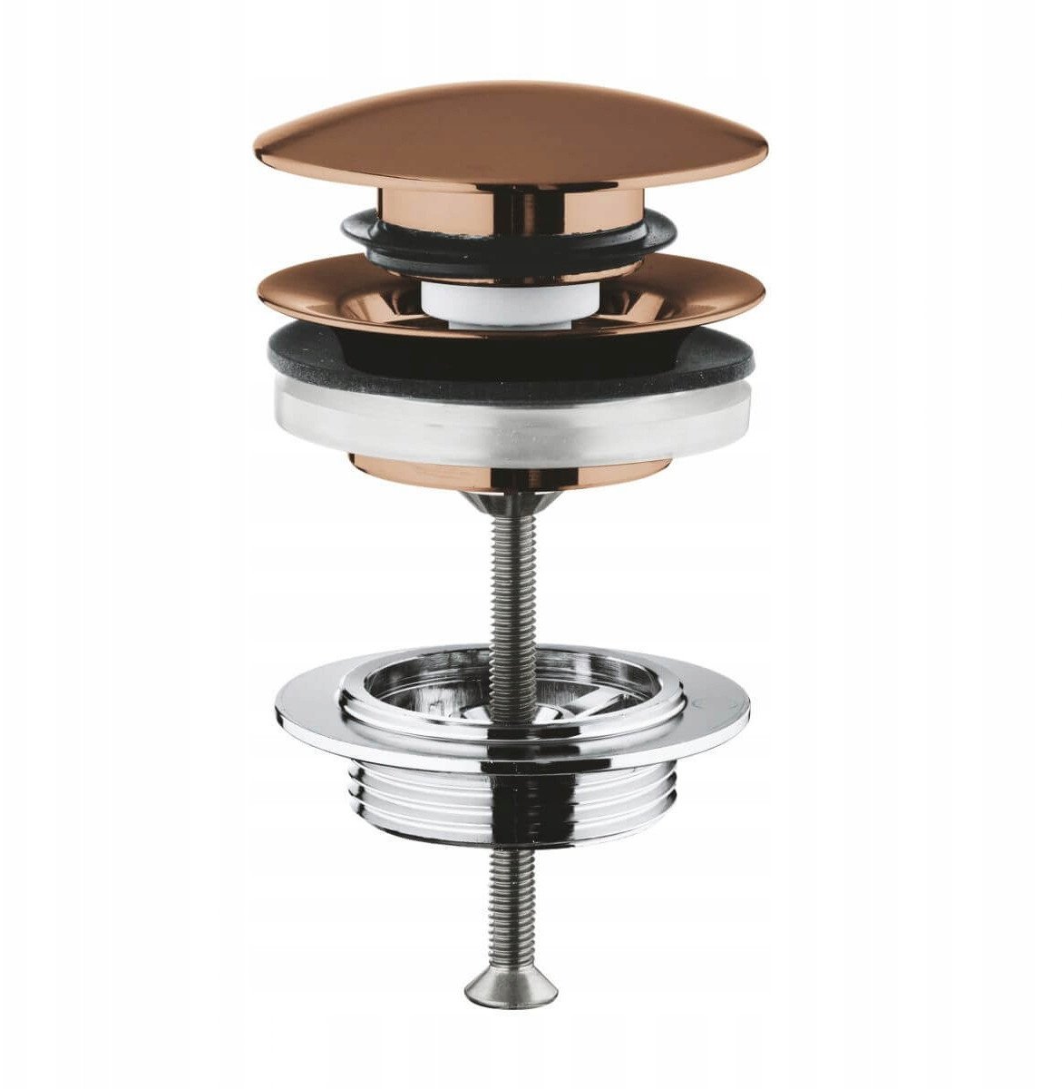 Grohe Zawór spustowy push up, Szczotkowany Ciepły Zachód, Zestaw odpływowy z przyciskiem otwierającym