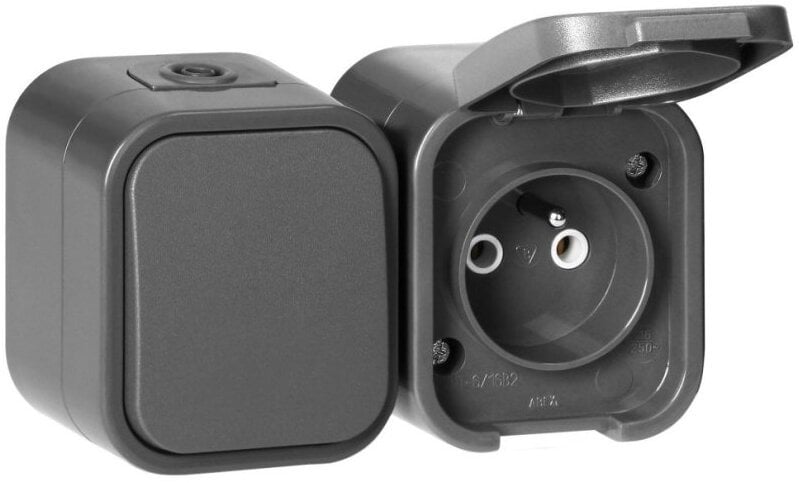 Łącznik n/t jednobiegunowy + Gniazdo pojedyncze 2P+Z B2, IP54, GWN-B2, szary,OR-OE-7807/G