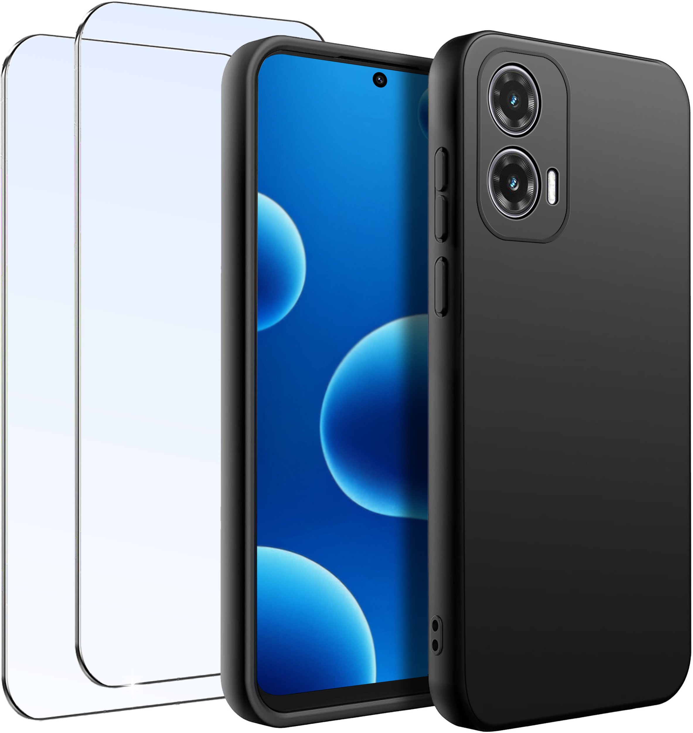 ZESTAW Etui do Motorola Moto G45 5G Matowe Czarne Silikon 2 SZTUKI SZKŁO