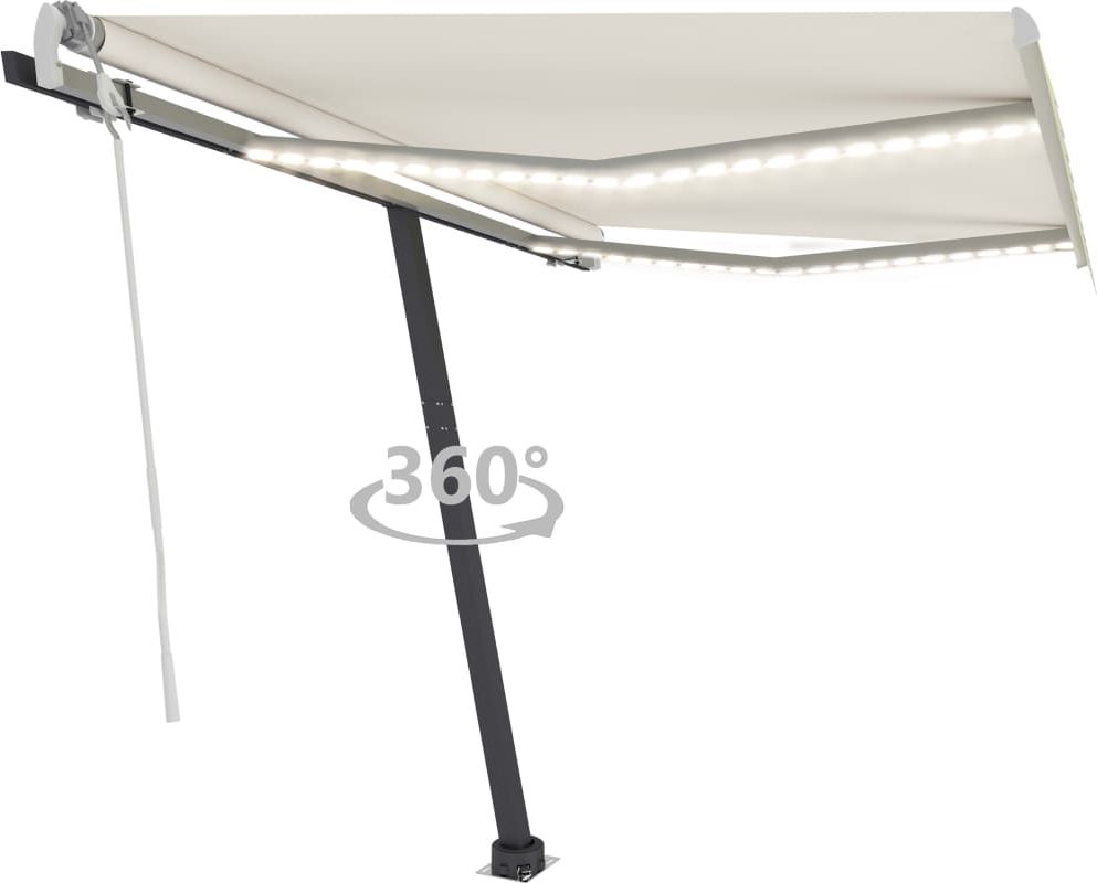 vidaXL Ręcznie zwijana markiza z LED, 350 x 250 cm, kremowa